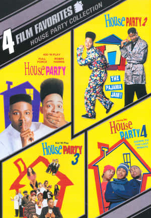 四張《House Party》電影海報，角色穿著睡衣和富有表現力的姿勢。 — 晚安 壁紙