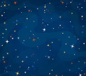 深藍色背景上點綴著彩色星星的星空夜空。 — 太空美學動圖 壁紙