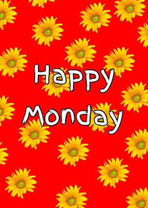 帶有黃色向日葵和「Happy Monday」文字的紅色背景。 — 快樂星期一 壁紙