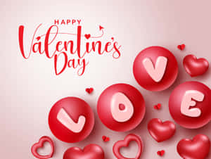 Happy Valentine's Day 問候，帶有紅色心形和拼出 LOVE 的 3D 字母。 — 情人節快樂 壁紙