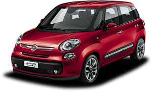 紅色Fiat 500L緊湊型汽車工作室拍攝，白色背景。