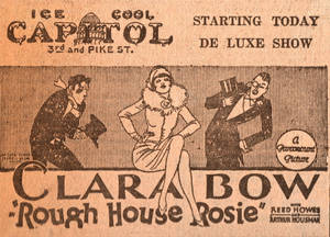 復古1920年代電影海報，在Ice Cool Capitol劇院宣傳克拉拉·鮑的電影《Rough House Rosie》。 — 克拉拉·鮑 壁紙