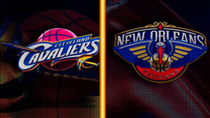像素化背景上的克里夫蘭騎士隊和紐奧良鵜鶘隊的NBA球隊標誌。 — 克里夫蘭騎士隊 壁紙