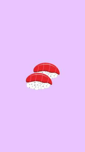 兩件鮪魚壽司在飯上，襯托薰衣草背景。 — 可愛粉彩風格 壁紙