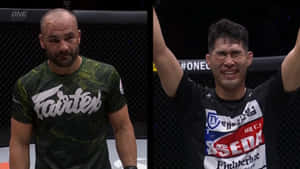 兩位MMA拳手，一位勝利舉臂，另一位在八角籠中落敗 — 終極格鬥冠軍賽 壁紙