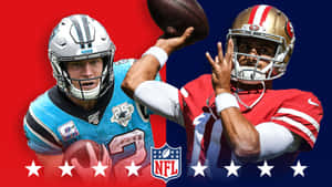 兩位NFL四分衛戴著頭盔、穿著制服，準備擲球。 — 卡羅來納黑豹隊 壁紙