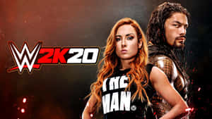 WWE 2K20封面， featuring Becky Lynch和Roman Reigns以戰鬥姿勢出現。 — 摔角 壁紙