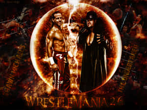 WWE摔角手Shawn Michaels和The Undertaker在WrestleMania 26的火焰圓圈中站立。 — 送葬者 壁紙