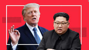 兩位政治領袖身穿西裝，站在紅白圖形背景前。 — 南韓 壁紙