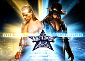 WrestleMania 25海報， featuring Shawn Michaels和The Undertaker在戲劇性燈光下。 — 送葬者 壁紙