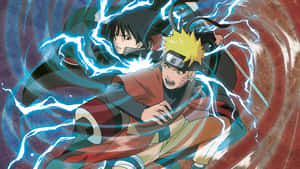 兩位動漫忍者在旋轉的漩渦中以電能戰鬥。 — 酷 naruto 壁紙