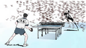 兩個動漫角色打乒乓球，其中一人跳起擊球。 — 羽球 壁紙