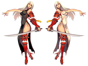 兩位身穿紅色盔甲、手持劍、白髮的動漫女戰士。 — 電玩遊戲 GIF 壁紙