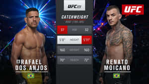 UFC 272宣傳圖像，顯示拳手拉斐爾·多斯·安喬斯和雷納托·莫伊卡諾及統計數據。 — 運動 壁紙
