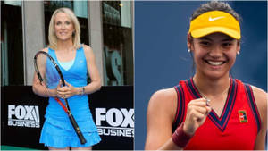 兩位微笑的女性網球選手，一位拿著球拍，另一位握拳 — 運動 壁紙