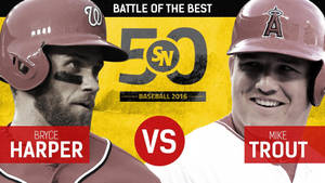 2016 年對決海報中的棒球選手 Bryce Harper 和 Mike Trout。 — Mike Trout 壁紙