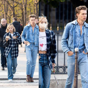 兩位穿著牛仔服飾的年輕人在陽光明媚的日子裡走在城市的人行道上。 — 模特兒 壁紙