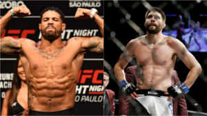 兩位赤裸上身的MMA拳手在UFC稱重活動中擺姿勢。 — 三星 壁紙