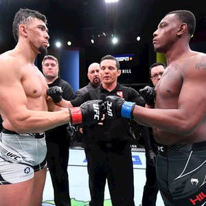 兩位MMA拳手在裁判監督下於UFC八角籠中對峙。 — 極限運動 壁紙