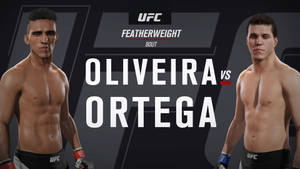 UFC羽量級比賽海報， featuring Oliveira vs Ortega。 — 1920x1080 壁紙