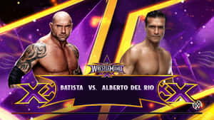 摔角手 Batista 和 Alberto Del Rio 在 WrestleMania 海報中對峙。 — WWE GIF 壁紙