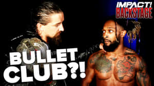 兩位摔角手帶著冠軍腰帶和「Bullet Club?!」文字向下凝視 — 運動 壁紙