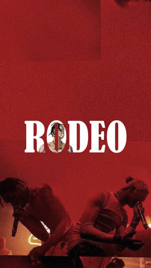 兩位說唱歌手在紅燈下舞台上表演，帶有 'RODEO' 文字。 — 崔維斯·史考特 GIF 壁紙