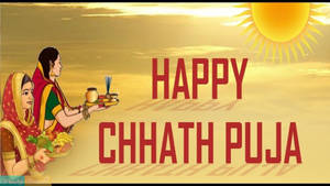 兩位身穿傳統印度服飾的女性，在日落時分的Chhath Puja節日中獻上祈禱和水果。 — 插畫 壁紙