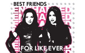 兩位身穿皮夾克的女性，帶有「best friends for like ever」文字和粉紅色亮粉背景。 — 黑暗靈魂 GIF 壁紙