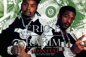 Eric B 和 Rakim 在美元鈔票背景上手持現金，為他們的專輯 Paid in Full。 — 專輯封面 壁紙