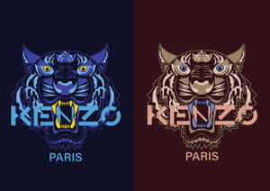 Kenzo Paris 虎頭標誌藍色和棕色分割設計 — 紅色與藍色 壁紙