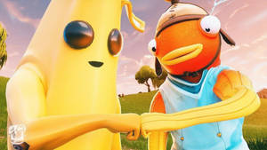 兩個Fortnite角色在草地上碰拳 — 香蕉魚 壁紙