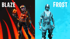Fortnite角色Blaze和Frost穿著火與冰主題的服裝。 — 酷 壁紙