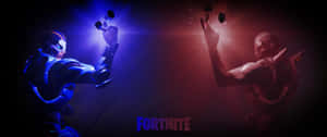 兩個Fortnite角色在戰鬥中，發光的拳頭和多彩的光效。 — 昏暗 壁紙