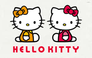 兩個Hello Kitty角色身穿色彩繽紛的服裝，頭上戴著蝴蝶結，並排而坐。 — 米飛兔 GIF 壁紙