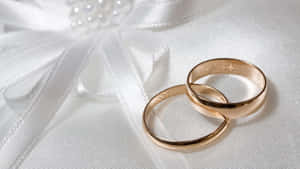 兩個金色結婚戒指交織在帶有珍珠的白色緞帶上。 — 情侶 壁紙