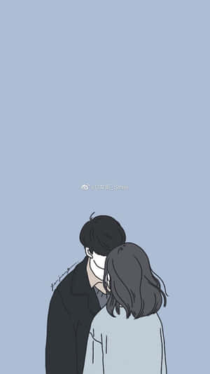 一對情侶從背後擁抱的極簡插圖。 — 動漫風格 壁紙