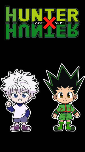 節目標題標誌下的Q版Hunter x Hunter角色。 — 小傑與奇犽 壁紙
