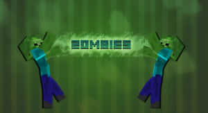 兩個Minecraft殭屍手持發光綠色「ZOMBIES」標誌。 — 殭屍動圖 壁紙