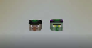 兩個戴著綠色帽子的Minecraft殭屍角色 — 我的世界迷因 壁紙
