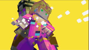 兩個Minecraft角色以充滿活力的像素風格擁抱。 — 喬魯諾·喬巴拿 壁紙