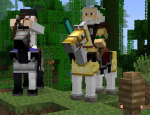 兩個Minecraft騎士騎著馬在森林中 — 我的世界 壁紙