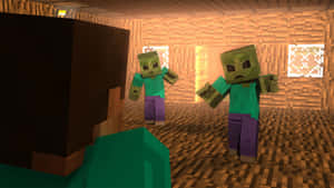 兩個Minecraft殭屍在木屋裡面向一個玩家。 — 我的世界苦力怕 壁紙