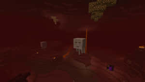 兩個 Minecraft 骷髏在一個有熔岩和地獄岩的紅色地獄洞穴中。 — 我的世界苦力怕 壁紙
