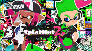 兩個Splatoon 2角色，帶有墨水和塗鴉背景。 — 067 魷魚遊戲 壁紙