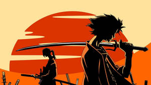 兩個動漫武士戰士持劍對著紅色夕陽。 — 混沌武士 壁紙