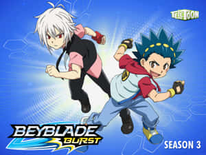 兩個動漫角色在Beyblade Burst宣傳圖片中向前奔跑。 — 戰鬥陀螺爆裂 壁紙