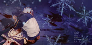 兩個動漫角色在雪夜中依偎在一起，周圍有發光的雪花和血跡。 — Re:從零開始的異世界生活 壁紙