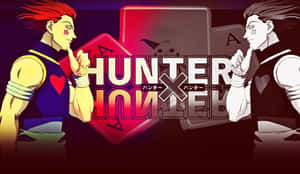 兩個動漫角色擺出戰鬥姿勢，面對面，身後有Hunter x Hunter標誌。 — 西索 壁紙