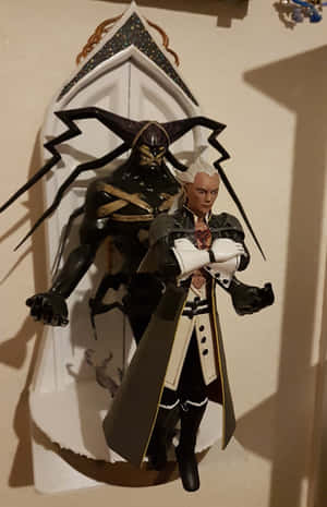 兩個動漫動作人偶在展示架上擺姿勢。 — 紅魔Astra 壁紙
